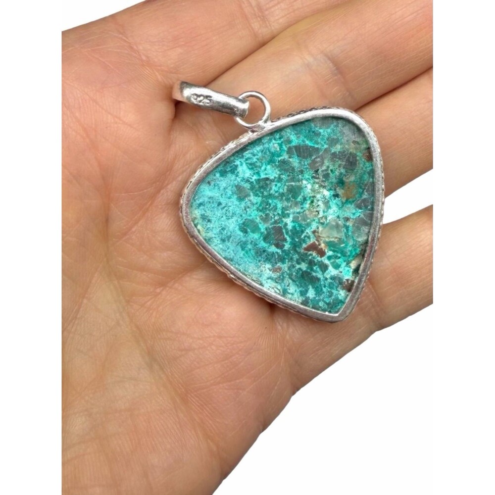 Chrysocolla Necklace Pendant 925 Sterling Silver Overlay - Picture 3 of 4